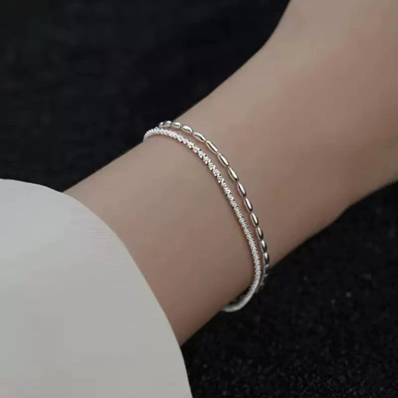 925 Sterling Silver Double Layer Fashion Bracelet Women Girls Jewellery Gift UK
