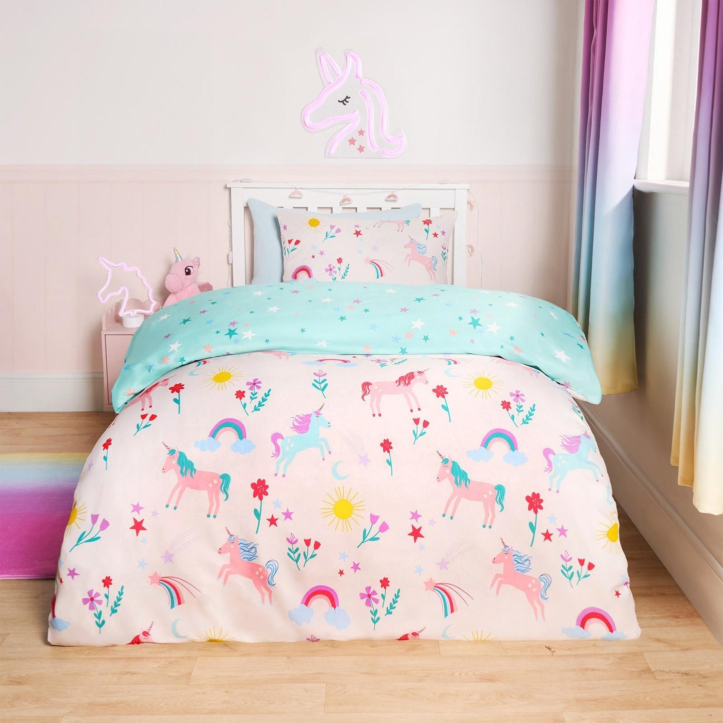 Unicorn Quilt Cover Duvet Pillowcase Magic Rainbow Bedding Set Junior Single