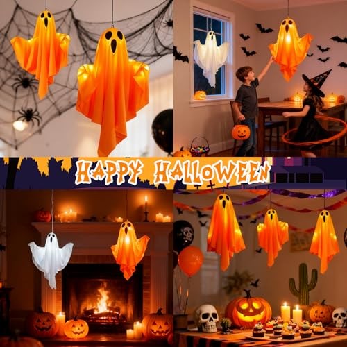 2Pcs Halloween Ghost Decorations Hanging LED Light Up Spooky Outdoor Yard Decor