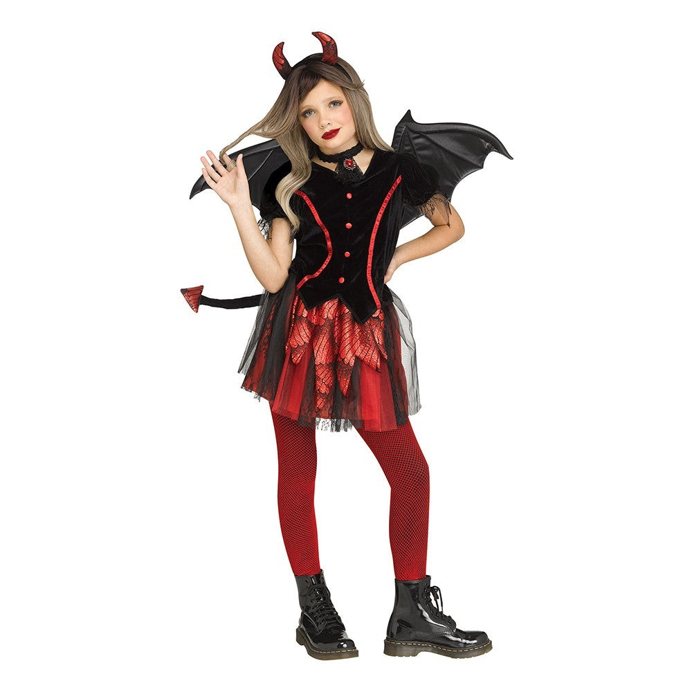 DEVIL CHILD Halloween Fancy Dress Costume Devils Red Spooky Outfit Girls Tulle