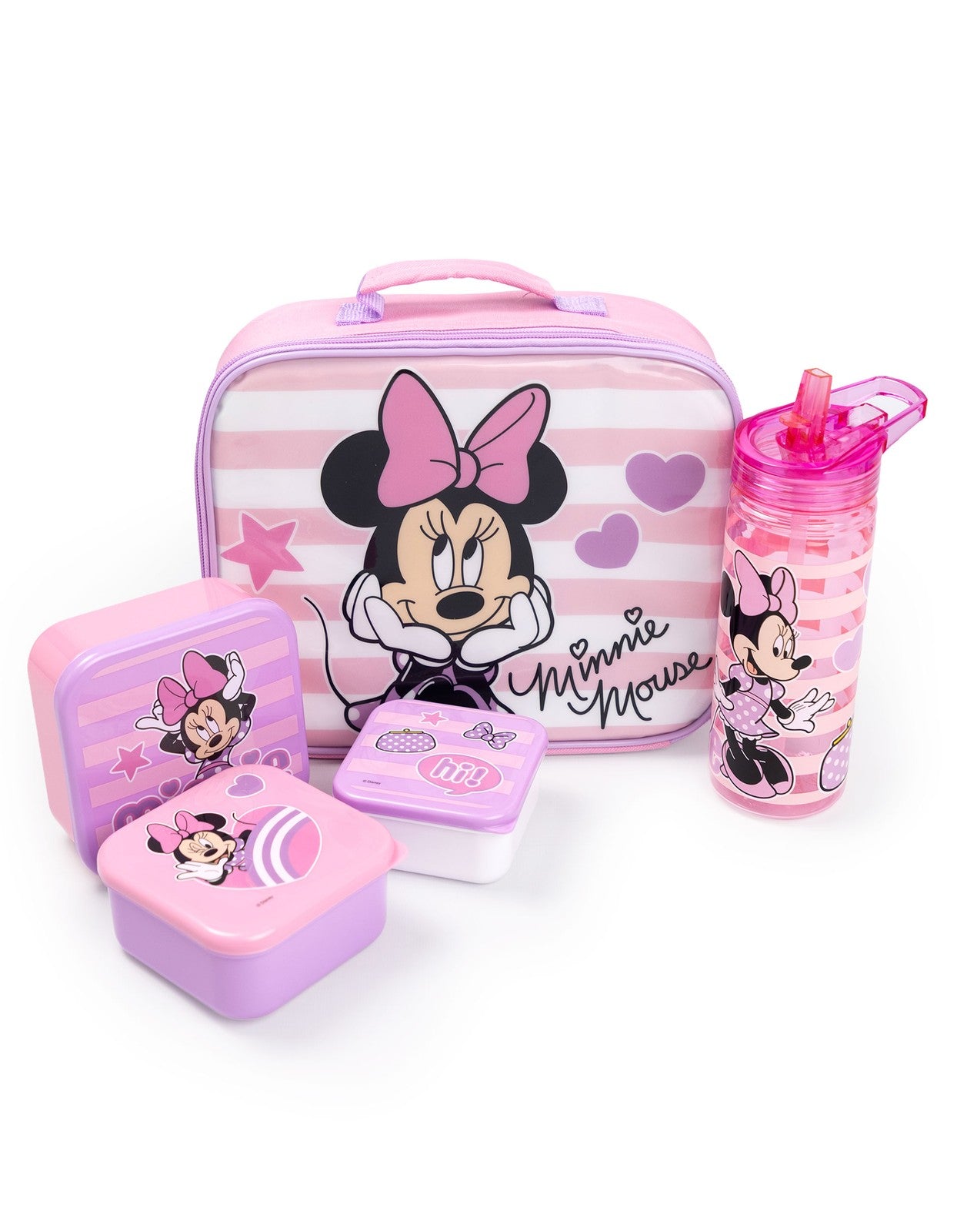 Disney Lunch Bag Bottle and 3 Snack Pot | Girls Pink | Official Merch