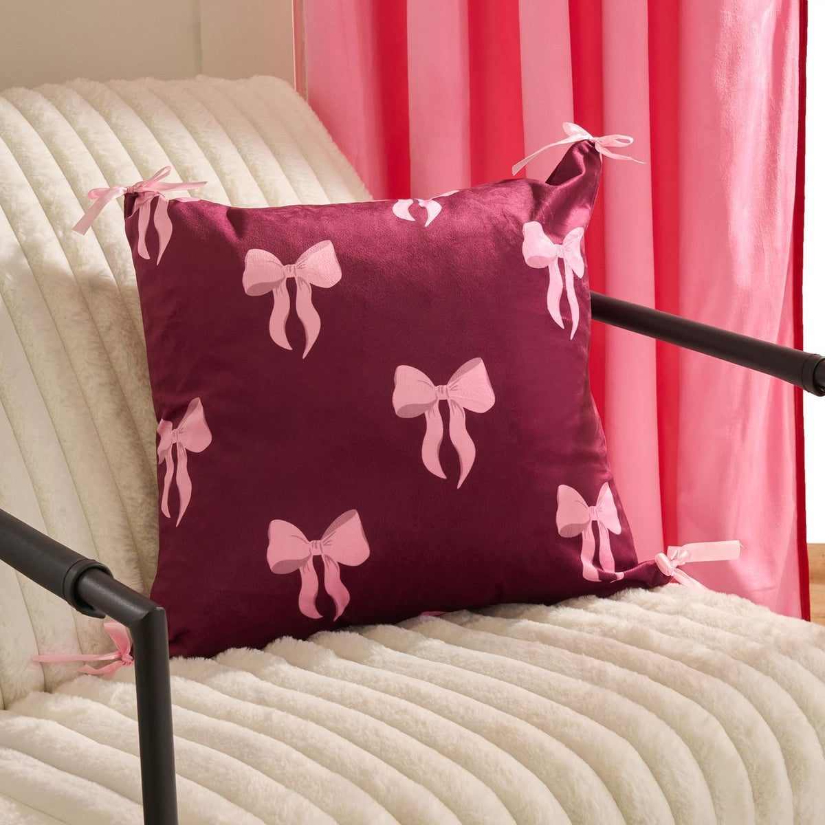 OHS Bows Cushion Covers Matte Velvet Living Room Square Pillowcases Home Decor