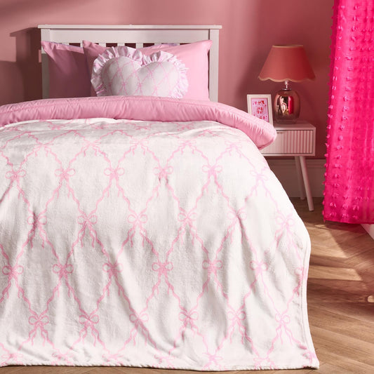 OHS Bow Lattice Throw Ultra Soft Blanket Flannel Fleece Lightweight Bedspread