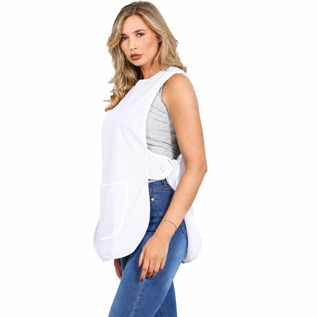 Plain Tabard Apron Workwear Cleaning Catering Salon | Large Pocket | Popper Fast