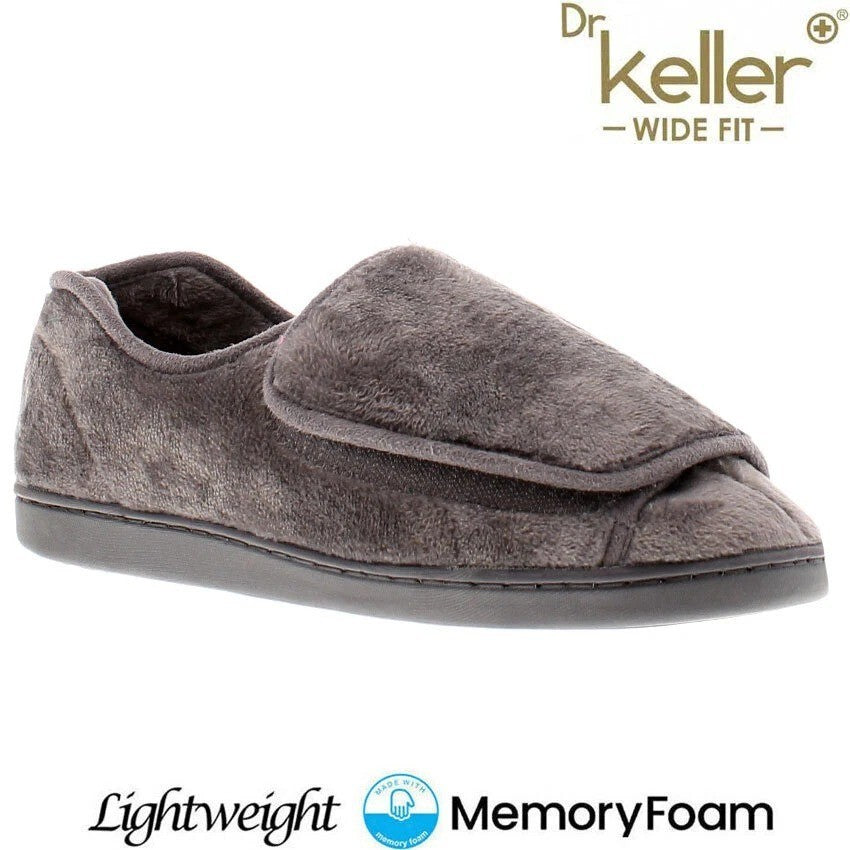 Mens Dr Keller Wide Fit Orthopaedic Slippers Memory Foam Diabetic Fleece Lined
