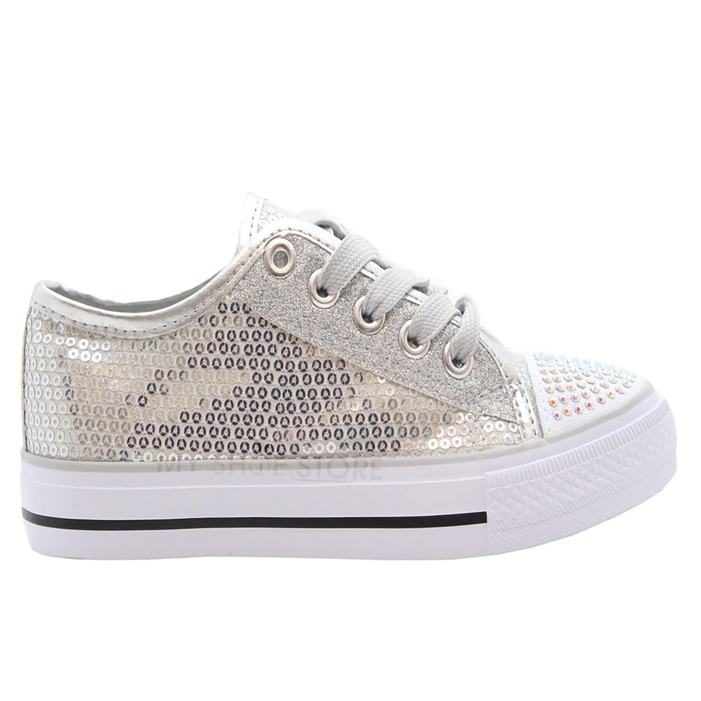 GIRLS DIAMANTE CANVAS SHOES CHILDRENS CASUAL PUMPS PLIMSOLLS SNEAKERS TRAINERS