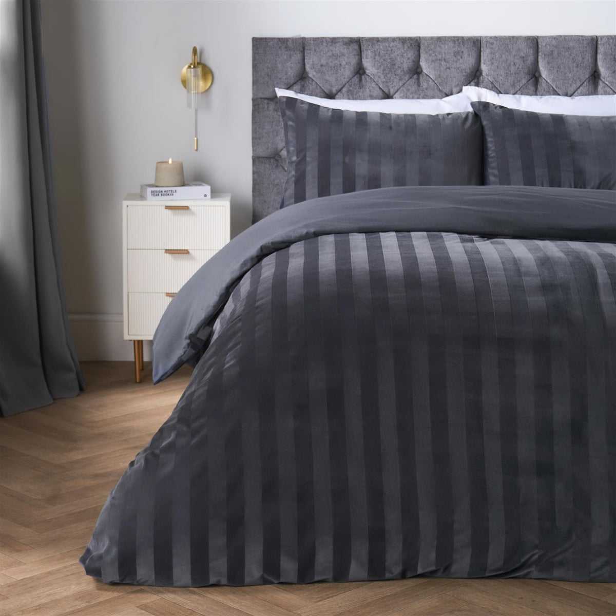 OHS Velvet Stripe Duvet Cover with Pillowcase Cosy Bedding Set