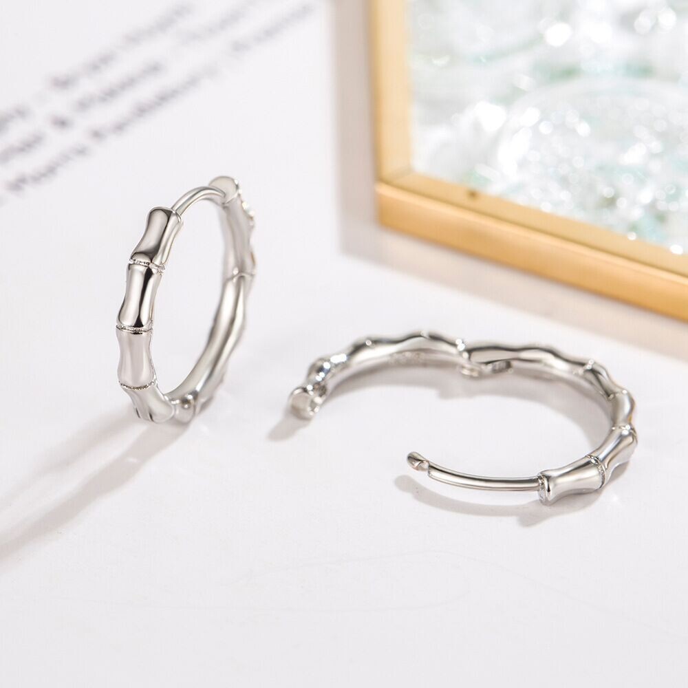 Womens Girls 925 Sterling Silver Bamboo Hoop Earrings Jewellery Gift UK