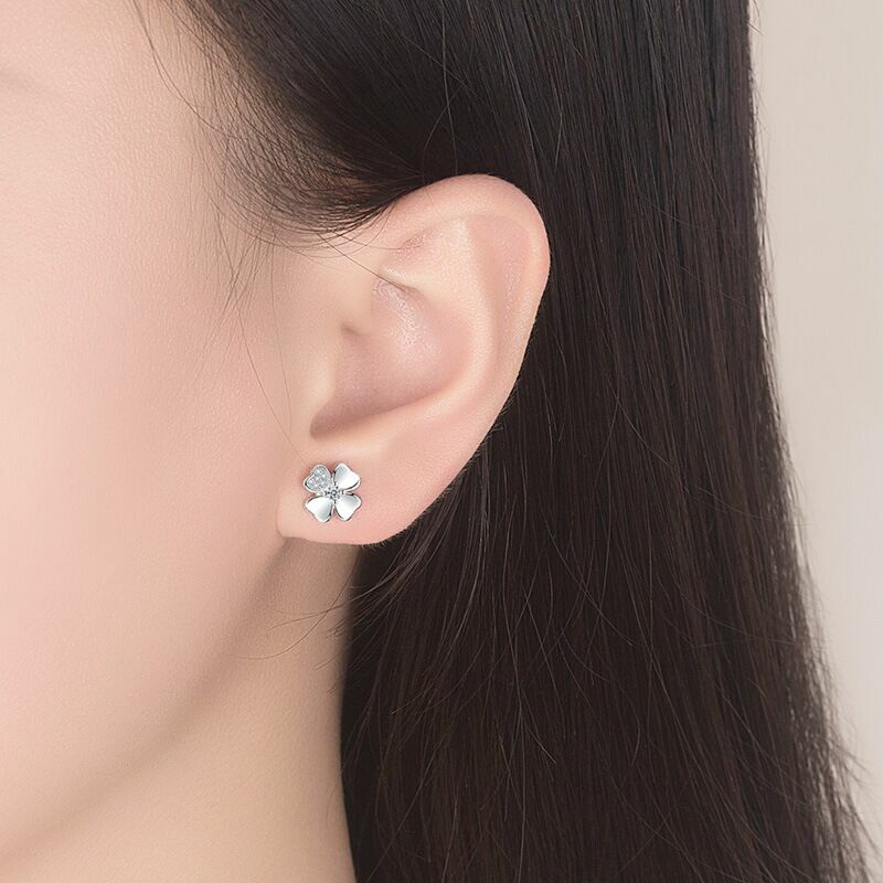 Womens Girls 925 Sterling Silver Crystal Heart Clover Stud Earrings Jewellery UK