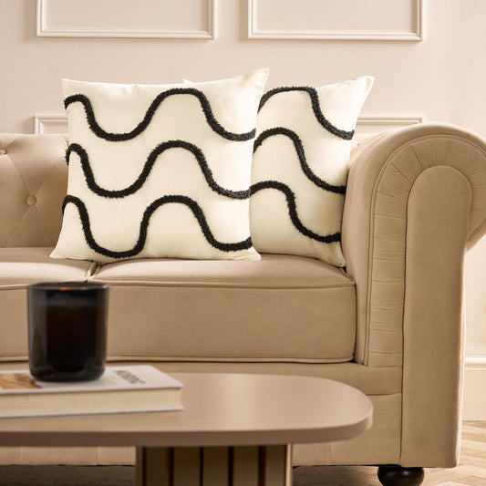 OHS Tufted Waves Cushion Covers 2 Pack Decorative Square Pillowcases