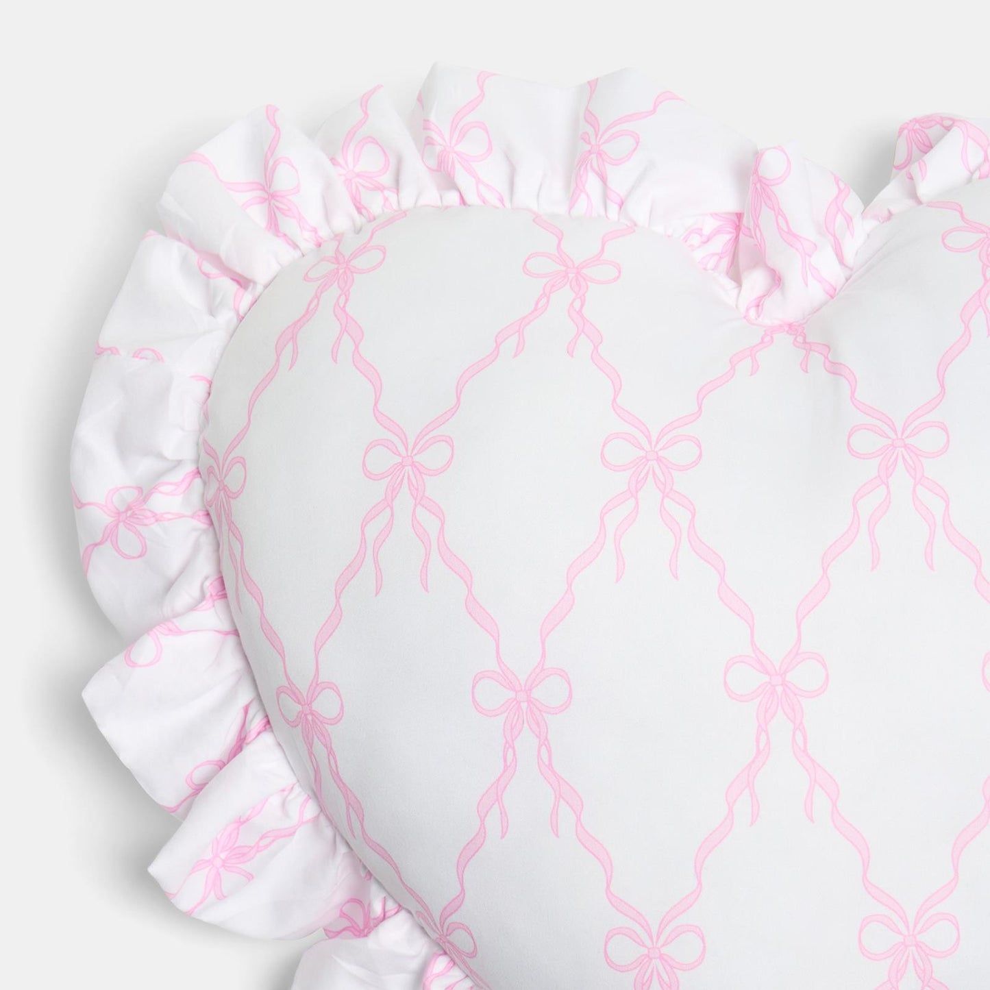 OHS Heart Scatter Cushion Bow Lattice Frill Microfibre Decorative Throw Pillow