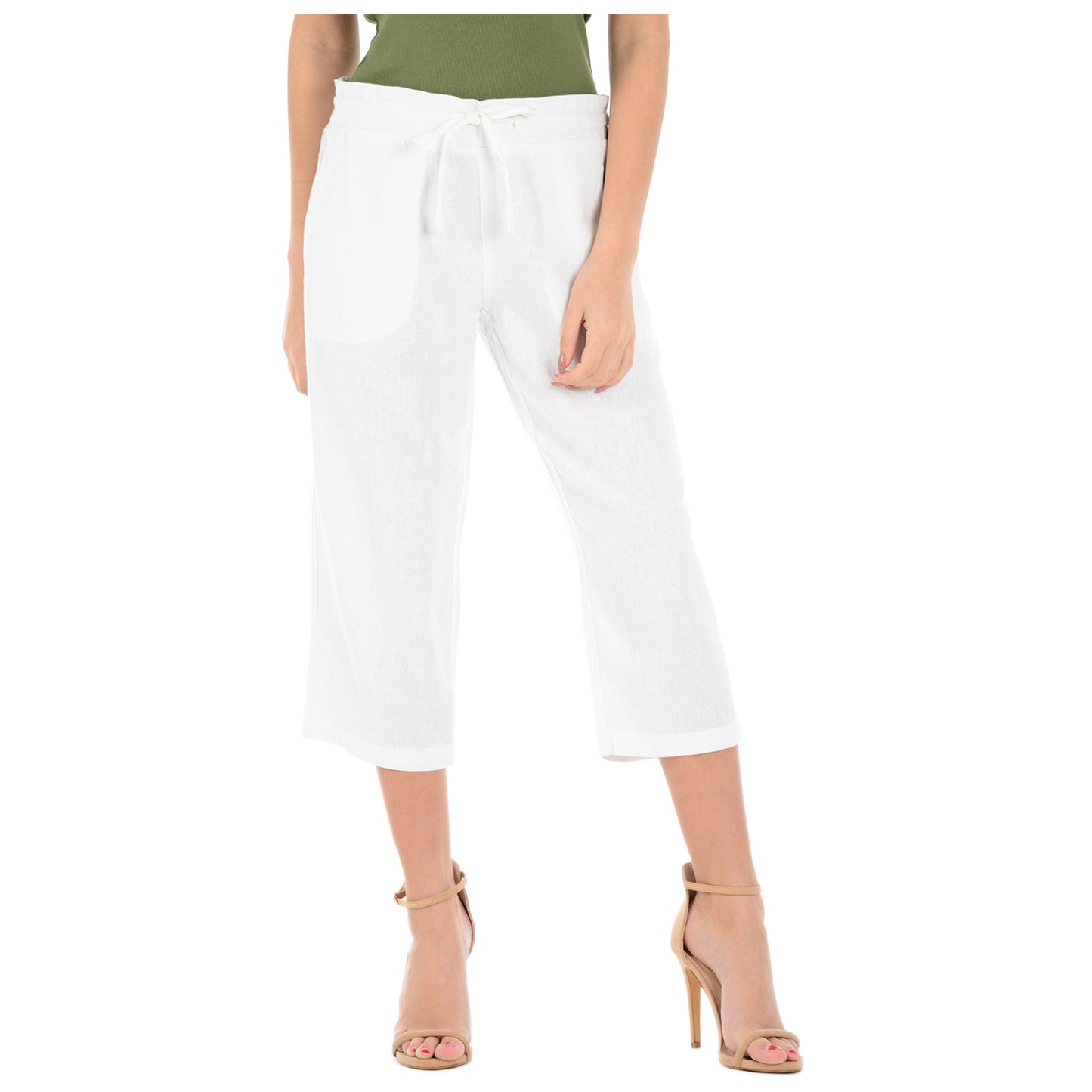 LADIES LINEN 3 QUARTER TROUSER WOMEN CROPPED 3/4 PANTS SUMMER RELAXED FIT SHORTS