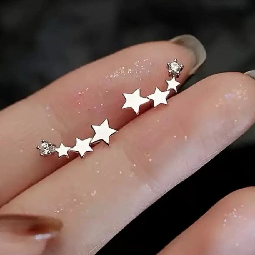 925 Sterling Silver Crystal Star Linked Stud Earrings Jewellery Women Girls Gift