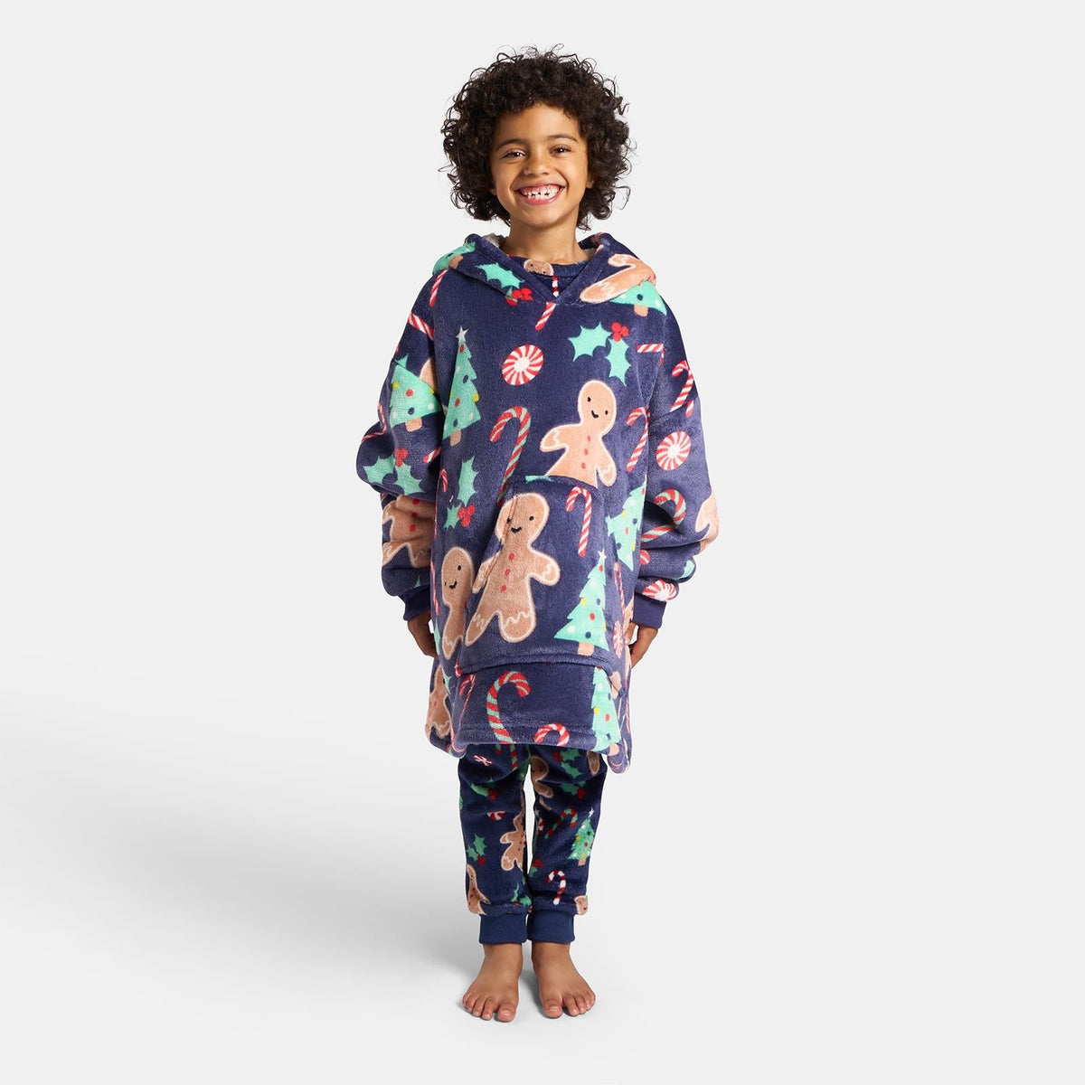 OHS Xmas Blanket Hoodie Kids Christmas Print Sherpa Oversized Hooded Throw
