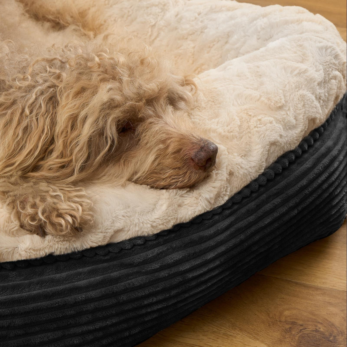 Dog Bed Washable Plush Soft Faux Fur Fleece Ribbed Pet Basket Cushion Warm Cosy