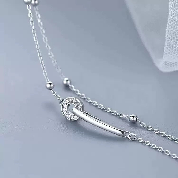 925 Sterling Silver Crystal Double Layer Fashion Bracelet Women Jewellery Gift