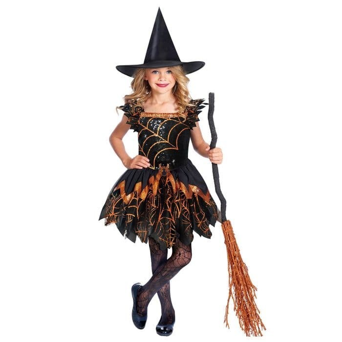 Halloween Girls Spooky Spider Witch Costume Kids Fancy Dress Outfit