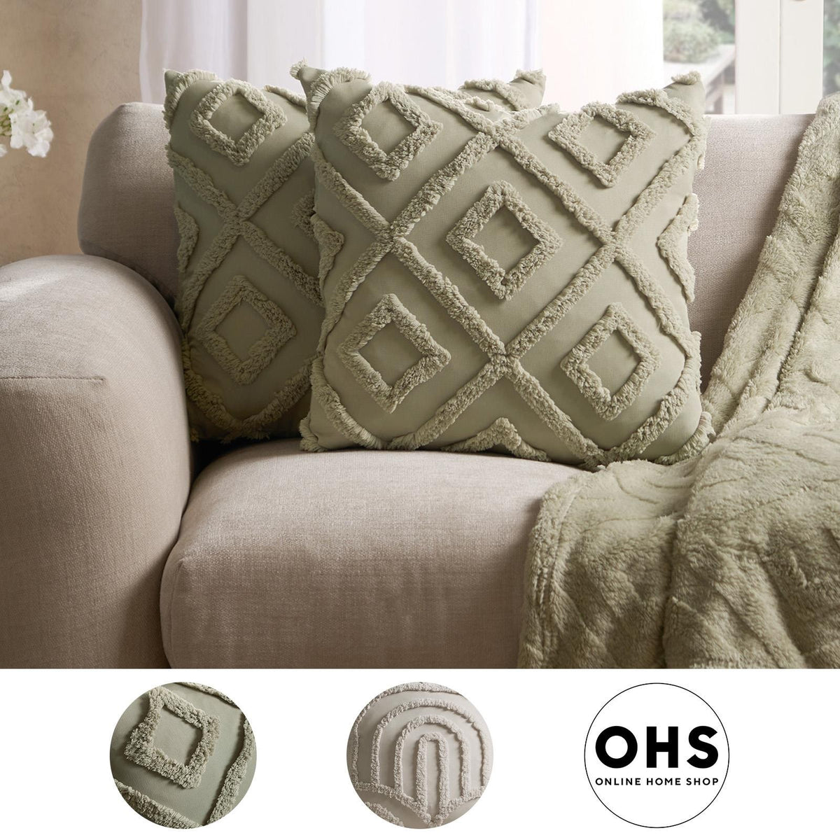 OHS Tufted Cushion Covers 2 Pack Arches Decorative Square Pillowcases