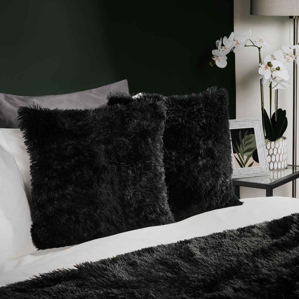 OHS Fluffy Cushion Covers 2 Pack Soft Fleece Square Pillowcases Home Decor