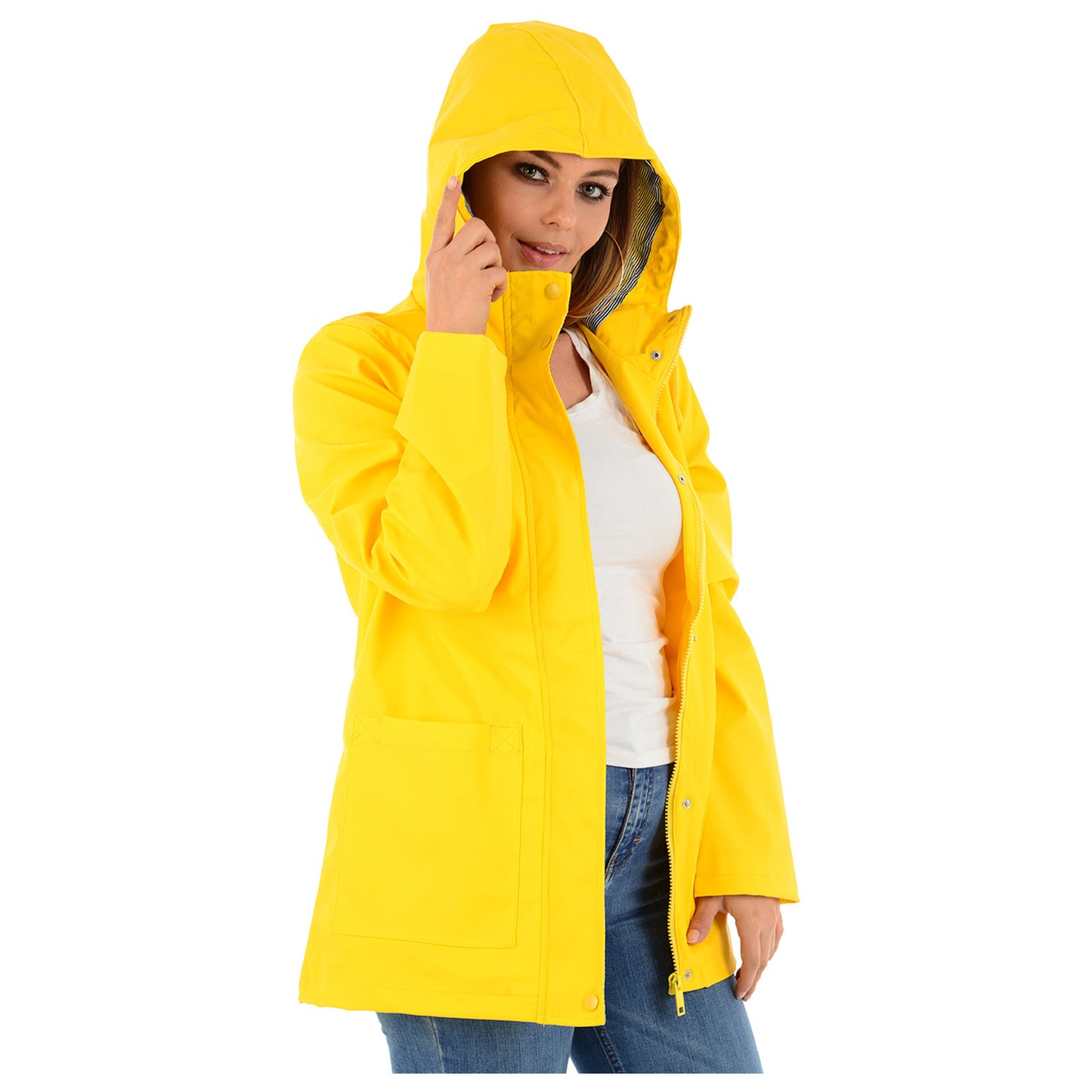 LADIES RAINCOAT WOMENS WATERPROOF FESTIVAL HOODED COAT PARKA RUBBERISED JACKET