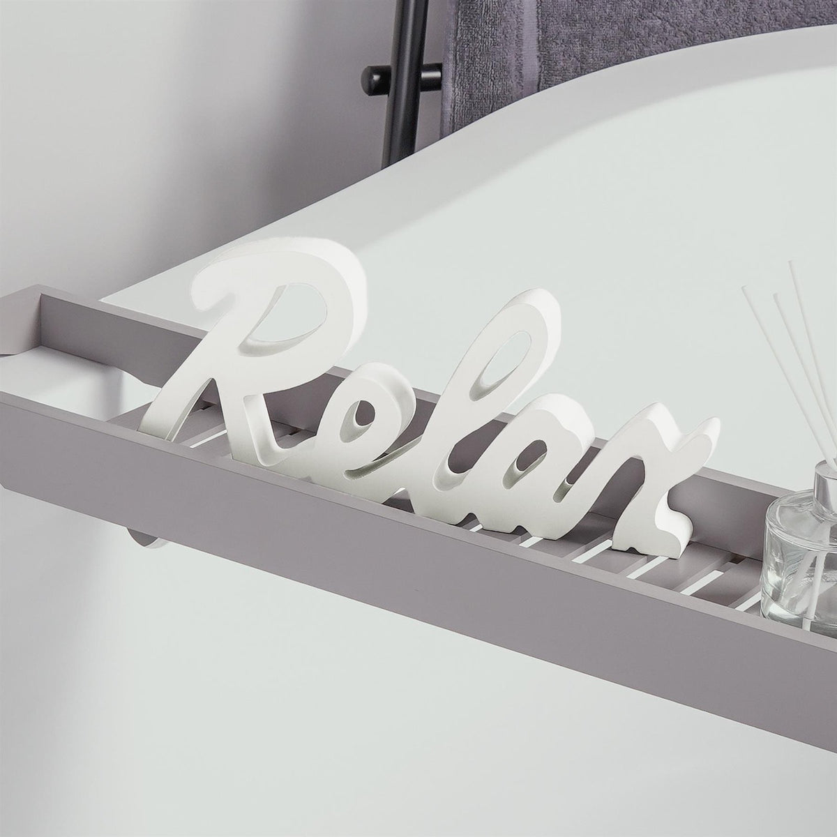 OHS Relax Sign Ornament Word Wood Figure New Home Bathroom Decor Gift, White