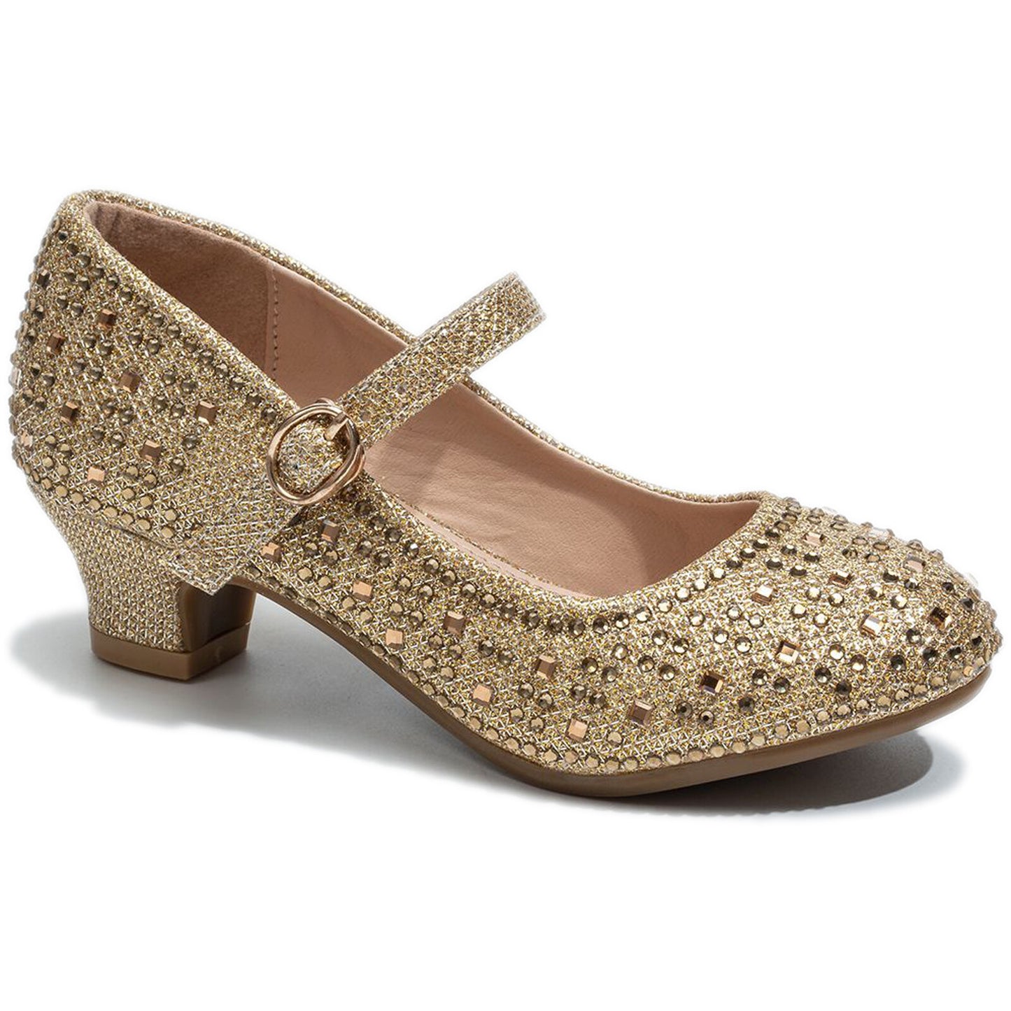 GIRLS WEDDING SHOES PARTY BRIDESMAID DIAMANTE LOW HEEL MARY JANE EVENING SANDAL