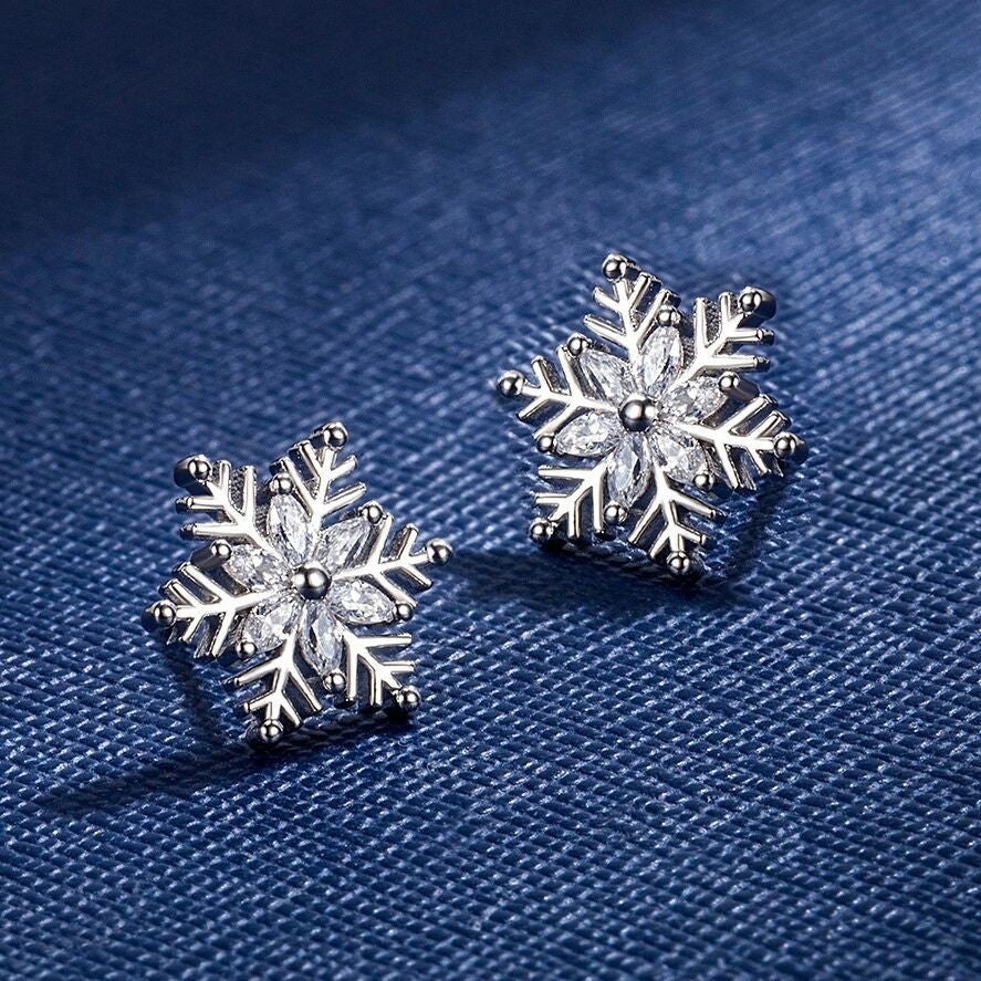 Crystal Snowflakes 925 Sterling Silver Necklace Stud Earrings Christmas Gift UK