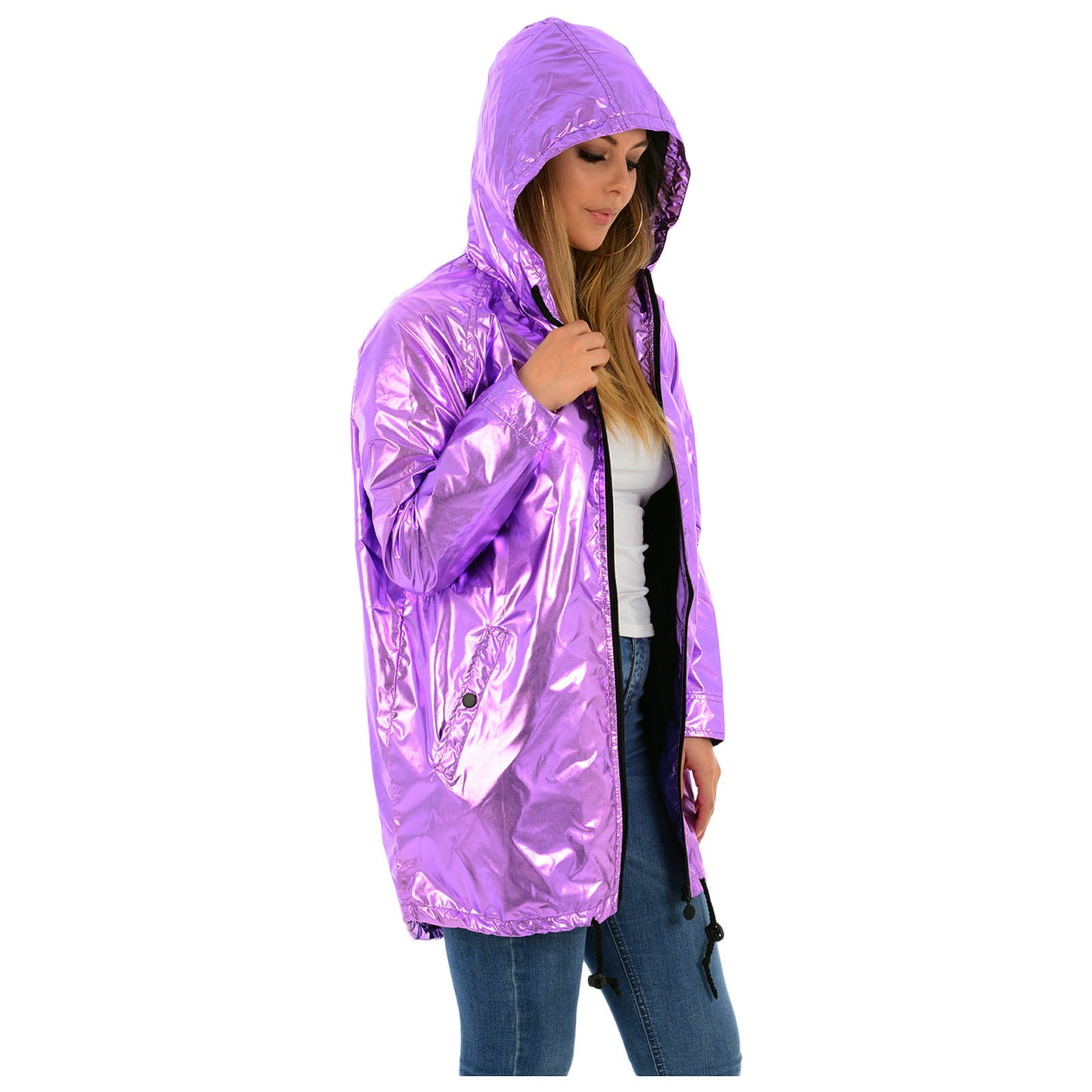 LADIES RAINCOAT WOMENS WATERPROOF FESTIVAL HOODED COAT PARKA RUBBERISED JACKET