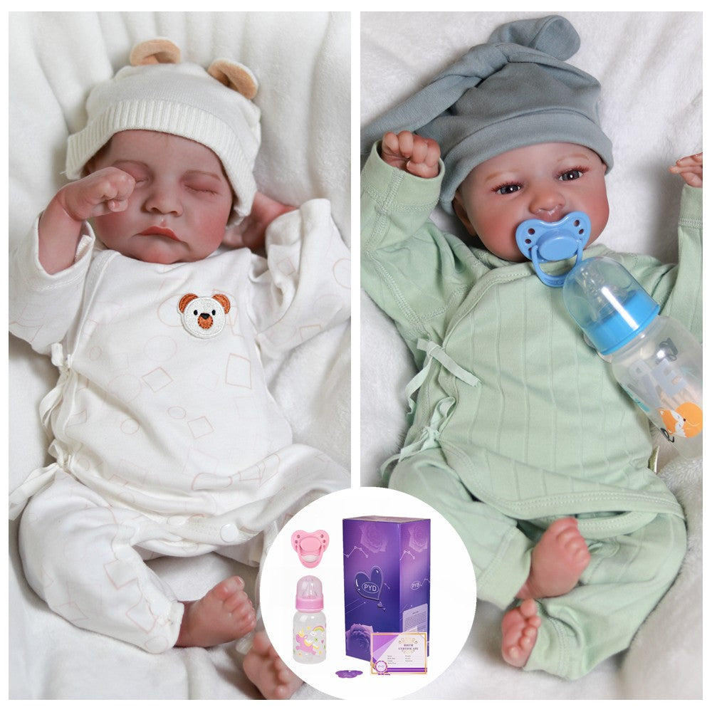 Reborn Baby Twins Vinyl Silicone Realistic Newborn Boy Girl Dolls w/ Accessories