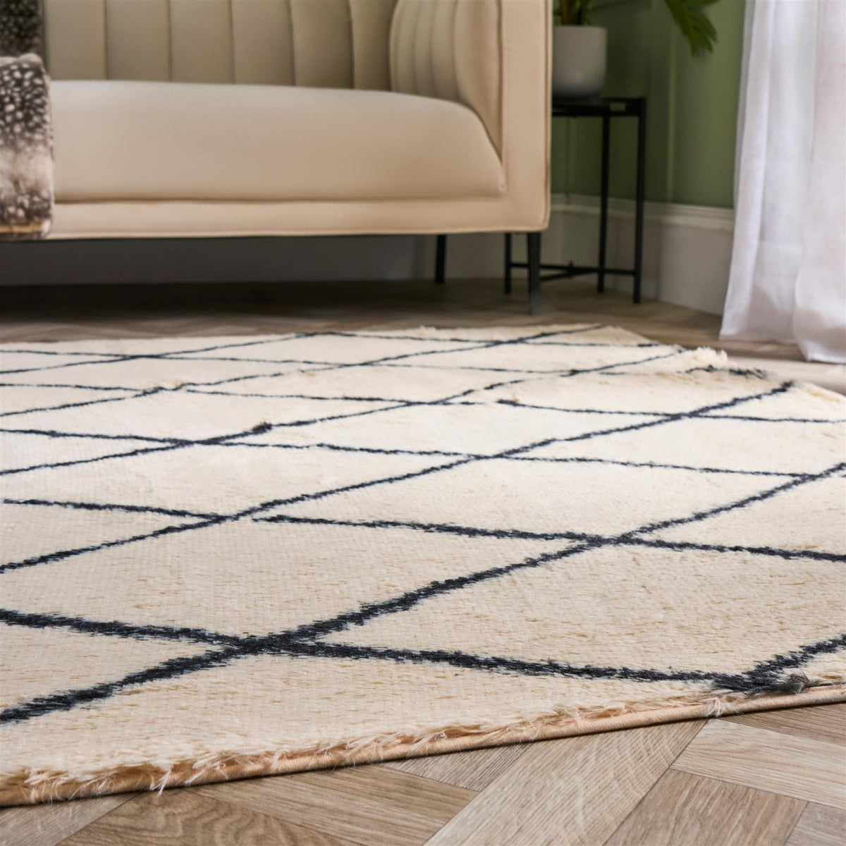 OHS Diamond Check Rug Non Slip Fluffy Soft Luxury Floor Carpet Hallway Runner
