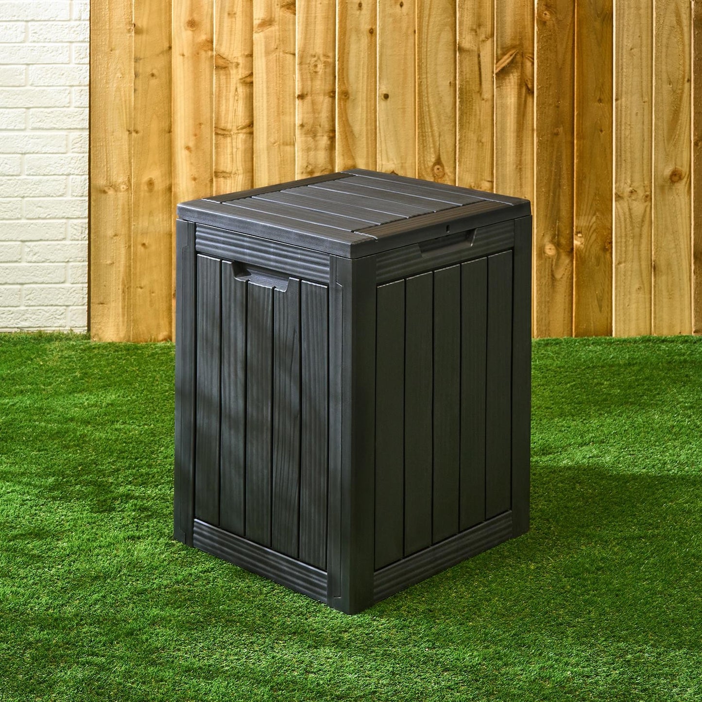 OHS Garden Storage Box Weather Resistant Plastic Wood Effect Outdoor Organiser