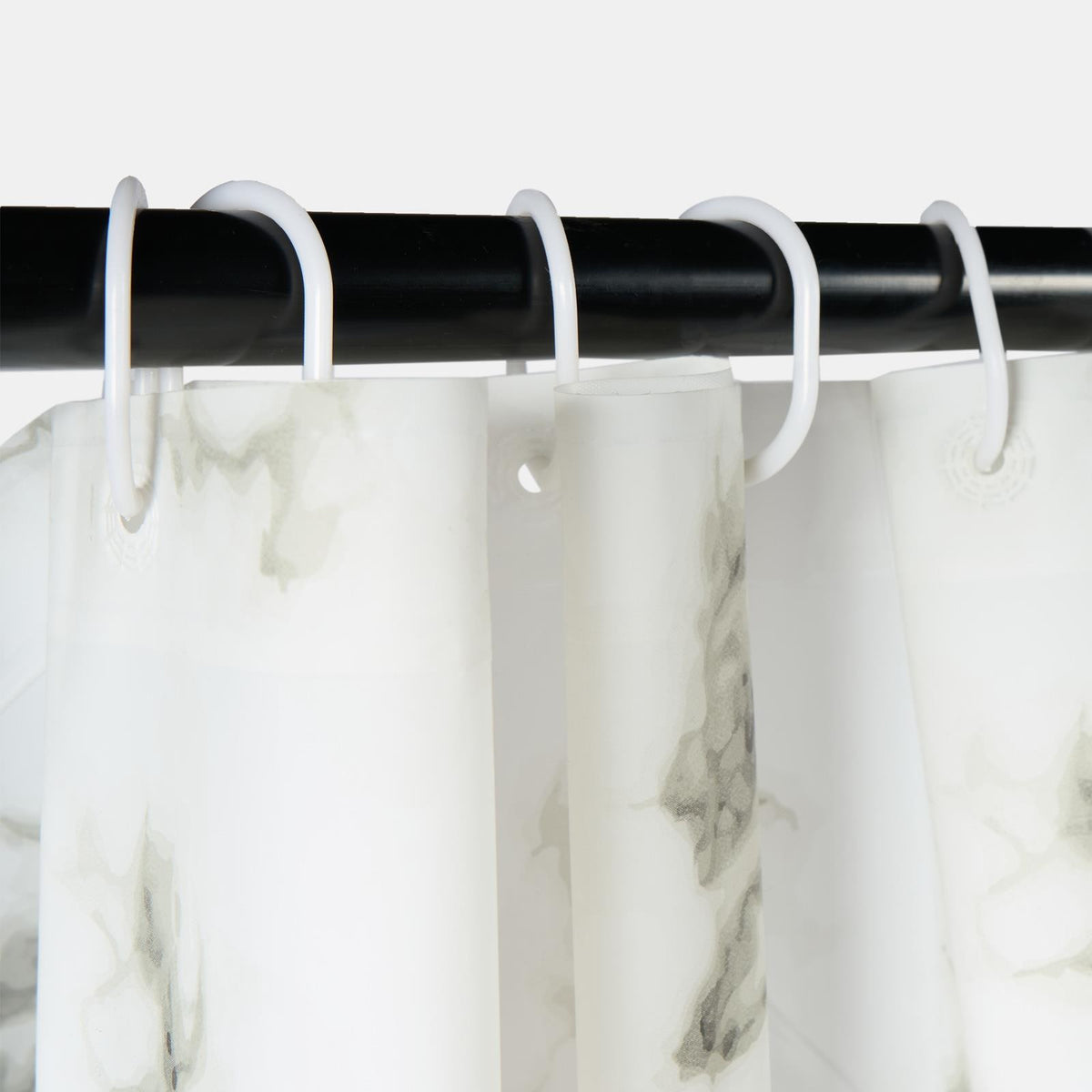 OHS Marble Shower Curtain with 12 Hooks Weighted Hem Bathtub Curtain, White/Grey