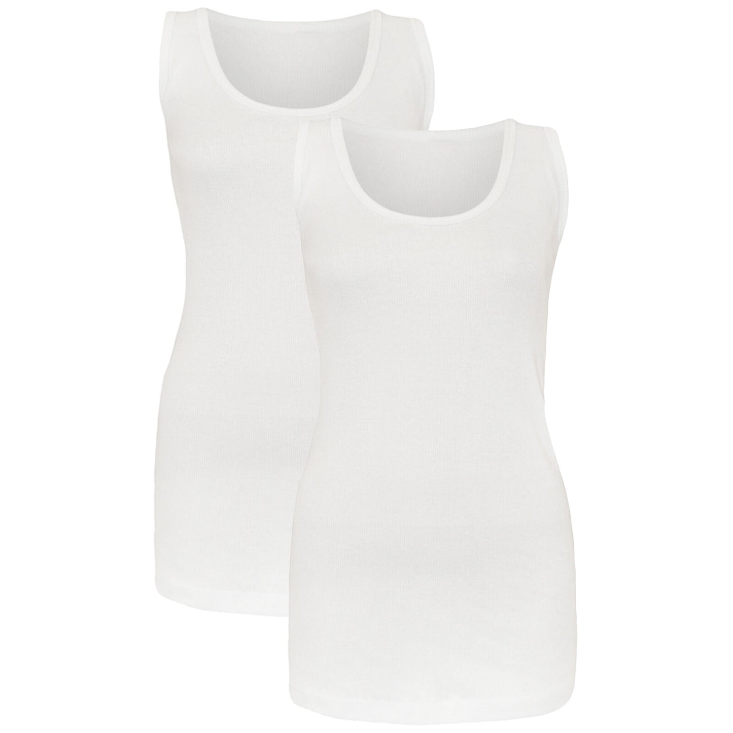 2 PACK NEW LADIES WOMEN PLAIN SUMMER STRETCHY RIBBED CASUAL TOP T SHIRT  VEST
