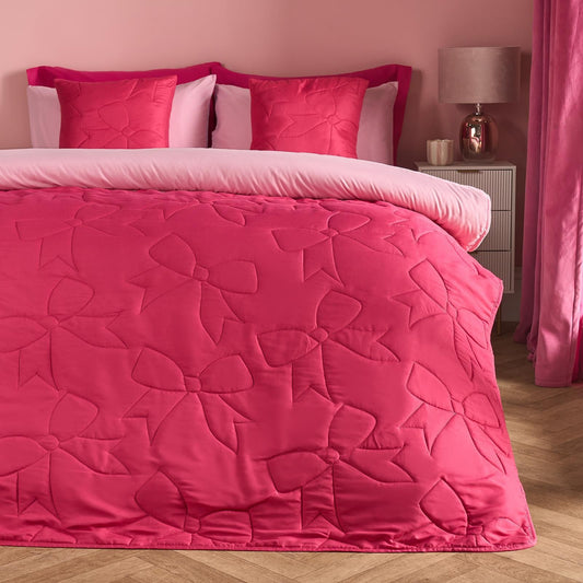 OHS Quilted Bows Throw Pinsonic Blanket Winter Soft Warm Bedspread