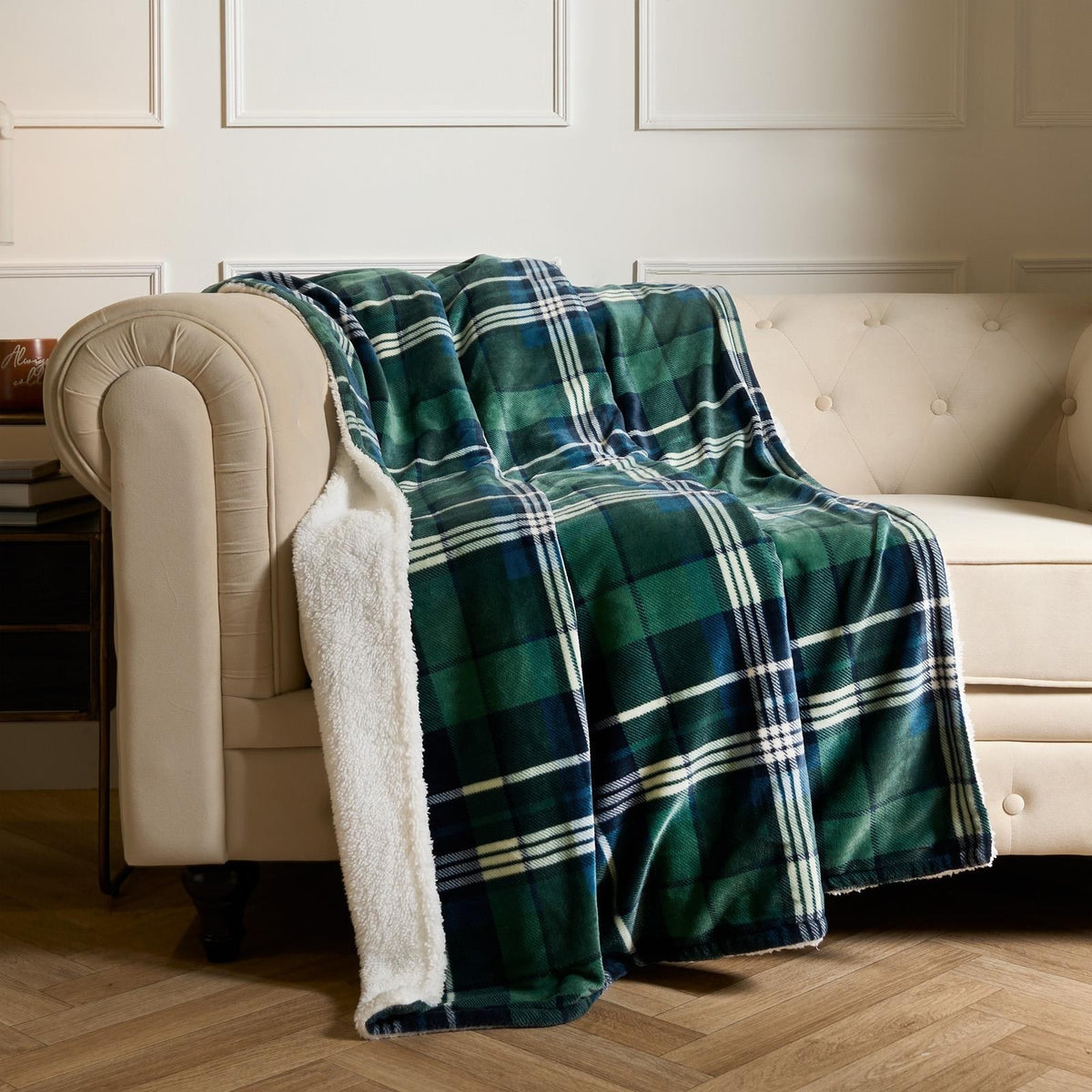 OHS Tartan Throw Sherpa Fleece Plush Flannel Blanket Warm Xmas Soft Bedspread