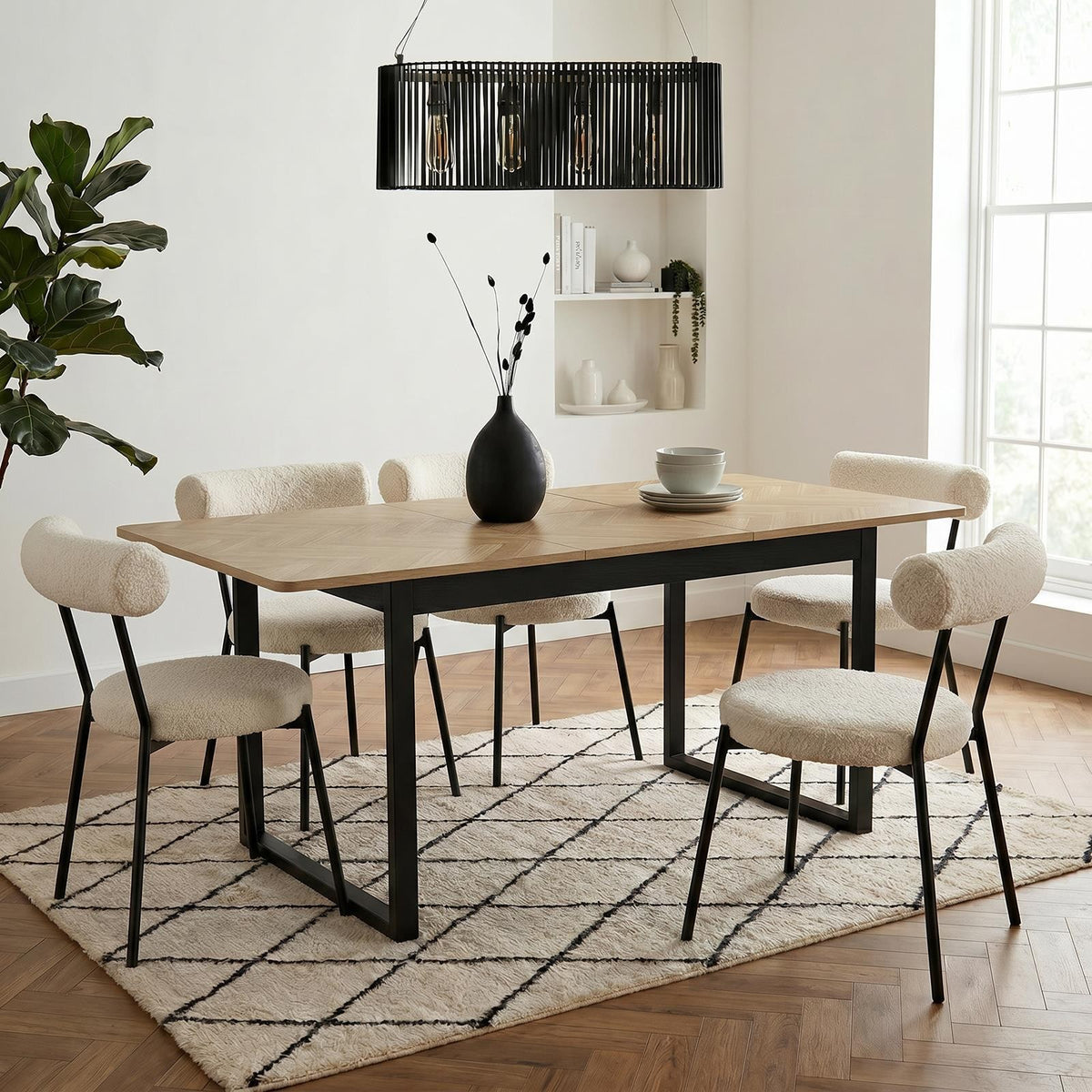 OHS Extendable Dining Table 4-6 Seater Chevron Wood Effect Kitchen Tables