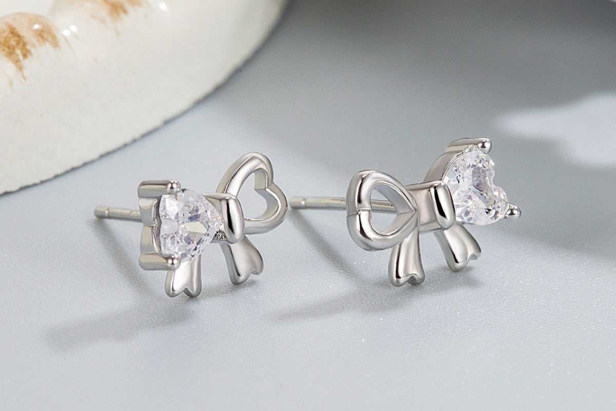 925 Sterling Silver Crystal Bow Stud Earrings Jewellery Women Girls Gift UK