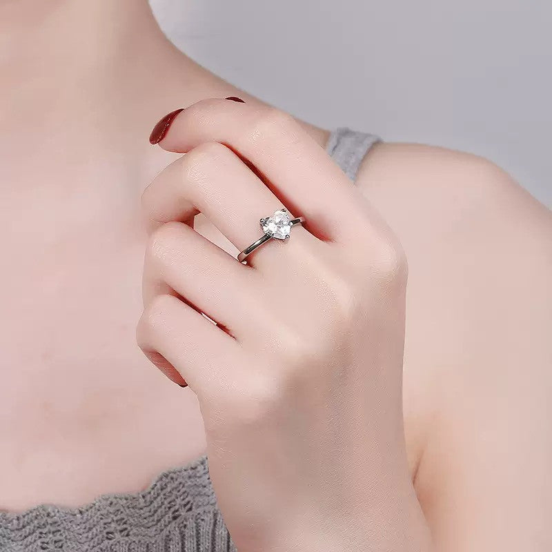 925 Sterling Silver Crystal Heart Adjustable Ring Women Girls Jewellery Gift UK