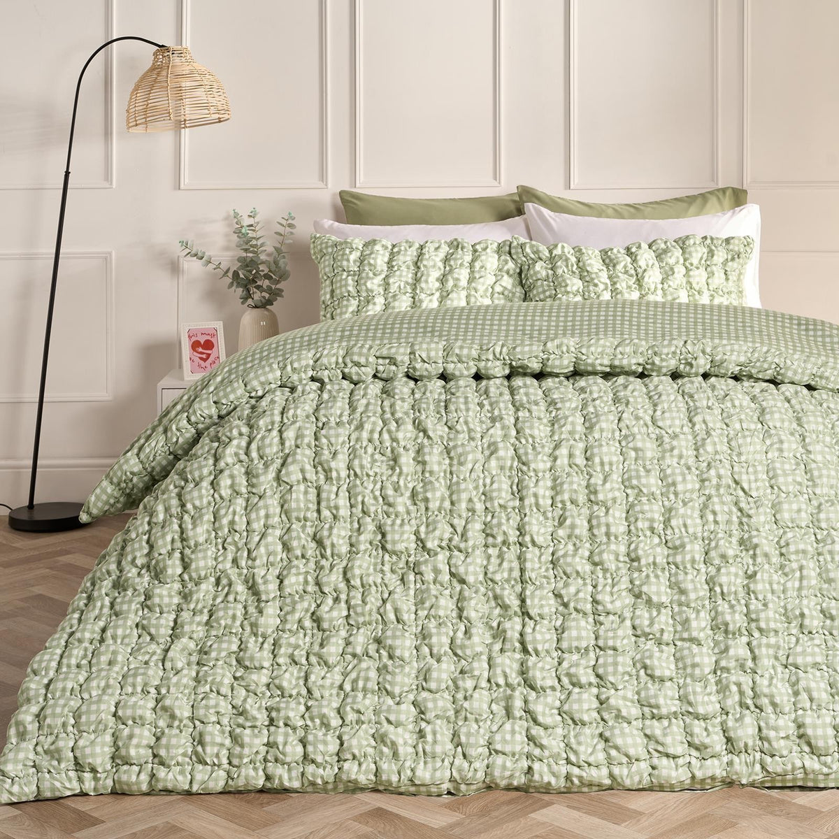 OHS Filled Quilted Seersucker Duvet Cover Bedding Set