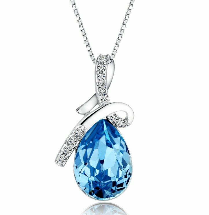 Womens 925 Sterling Silver Crystal Angel Water Drop Pendant Necklace Jewellery