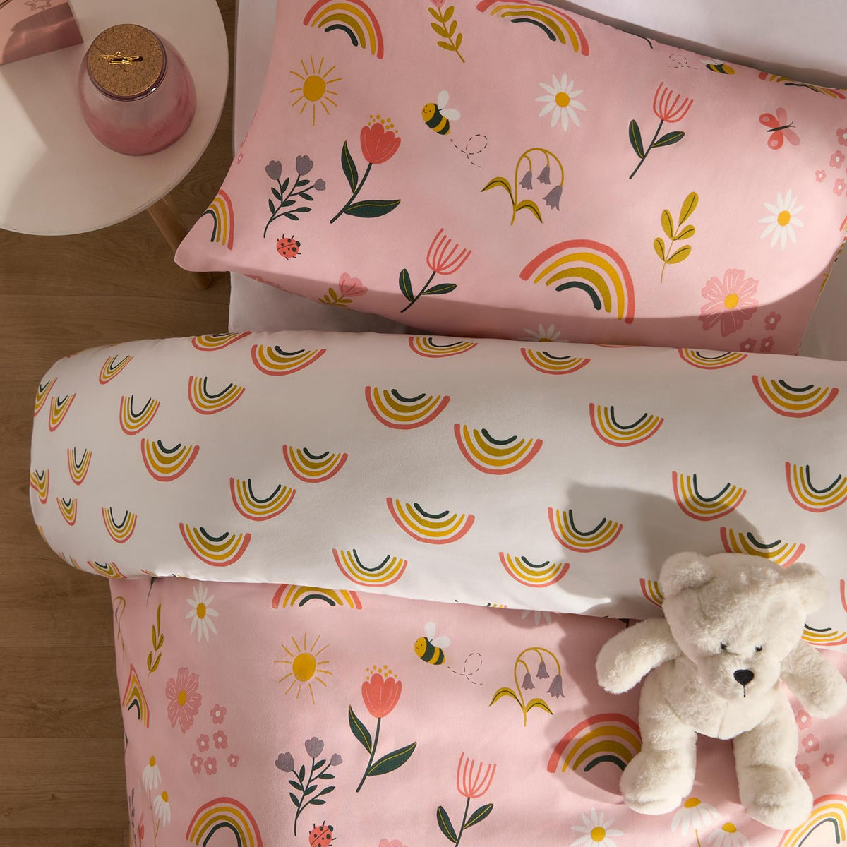 Floral Duvet Cover Bedding Set Pillowcases Rainbow Revesible Quilt Single Double