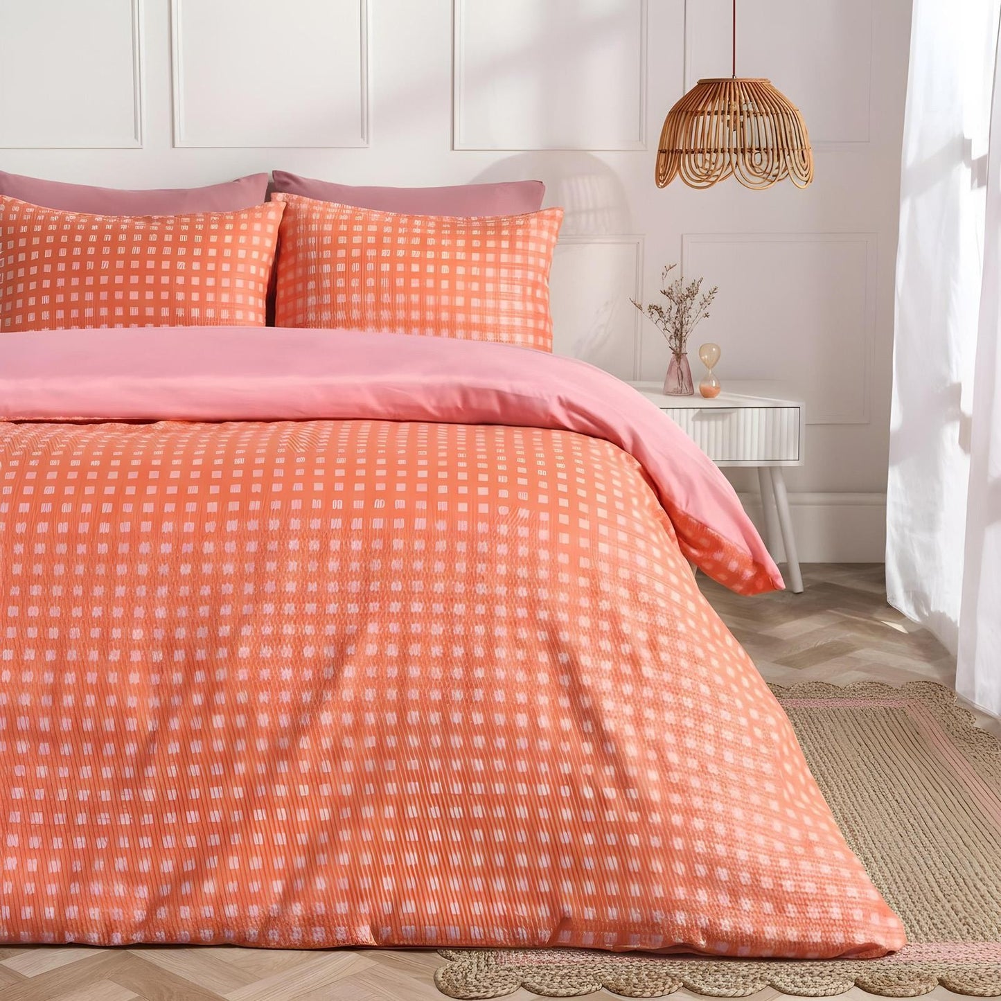 OHS Gingham Embossed Bedding Set Microfibre Duvet Cover with Pillowcase