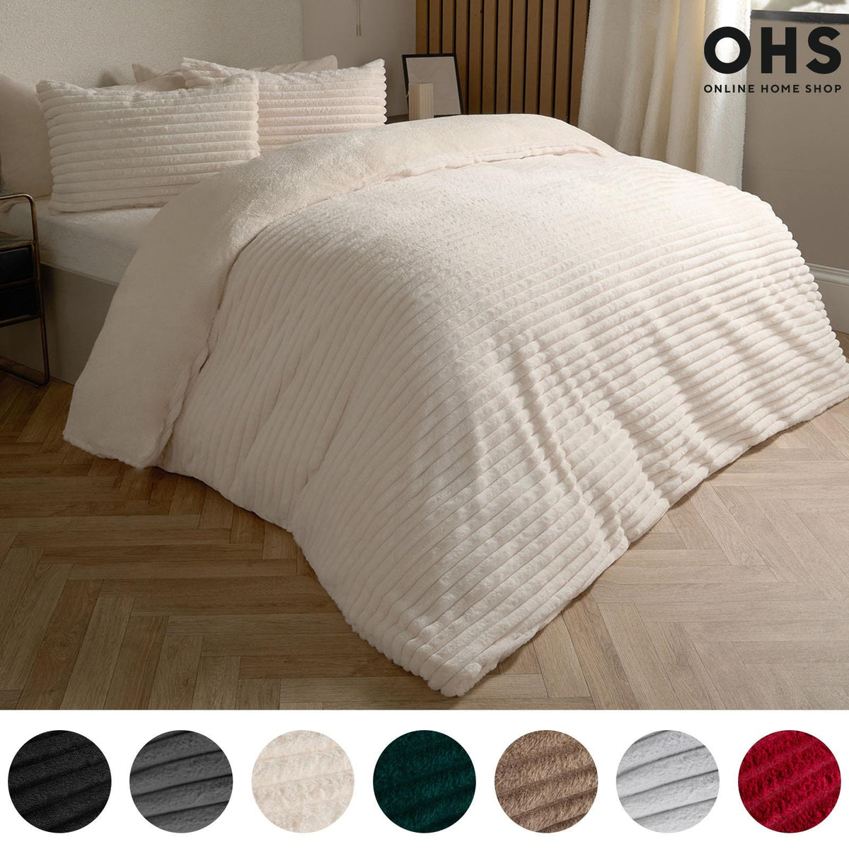 OHS Ribbed Fleece Bedding Set Soft Faux Fur Thermal Duvet Cover with Pillowcase