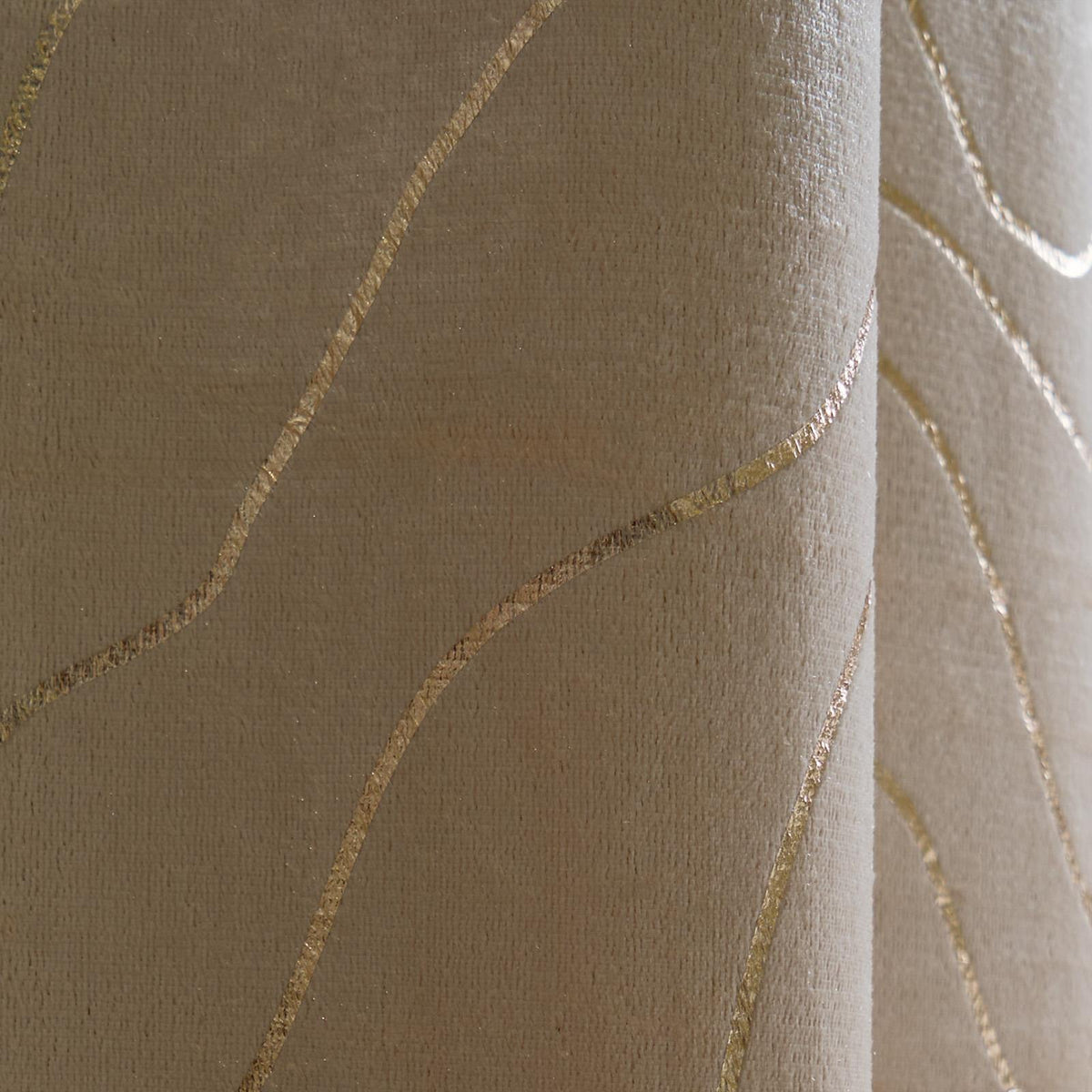 Velvet Eyelet Curtains Metallic Foil Wave Pair of Ring Top Thermal Ready Made
