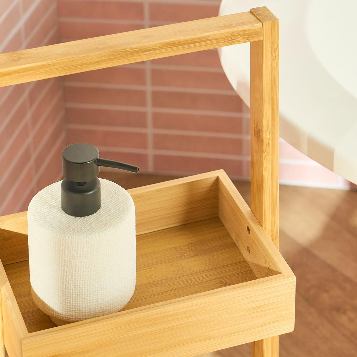 OHS Bamboo Bathroom Caddy 3 Tier Freestanding Shower Storage Organiser