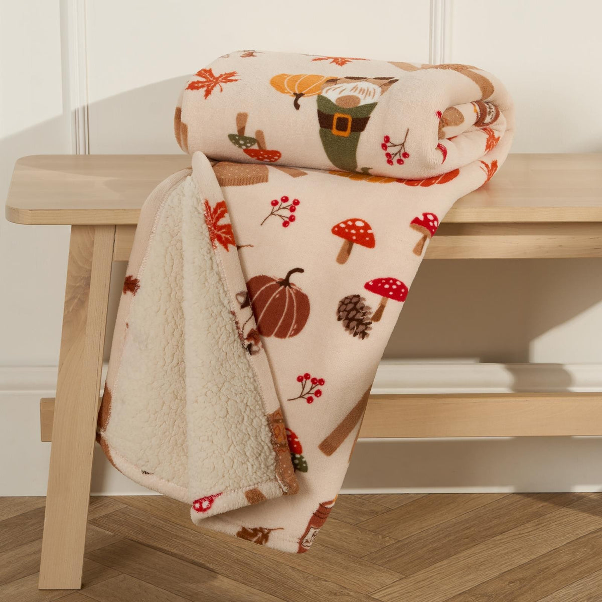 Autumn Gonk Throw Over Fleece Bed Sofa Sherpa Soft Warm Blanket Plush Pumpkin