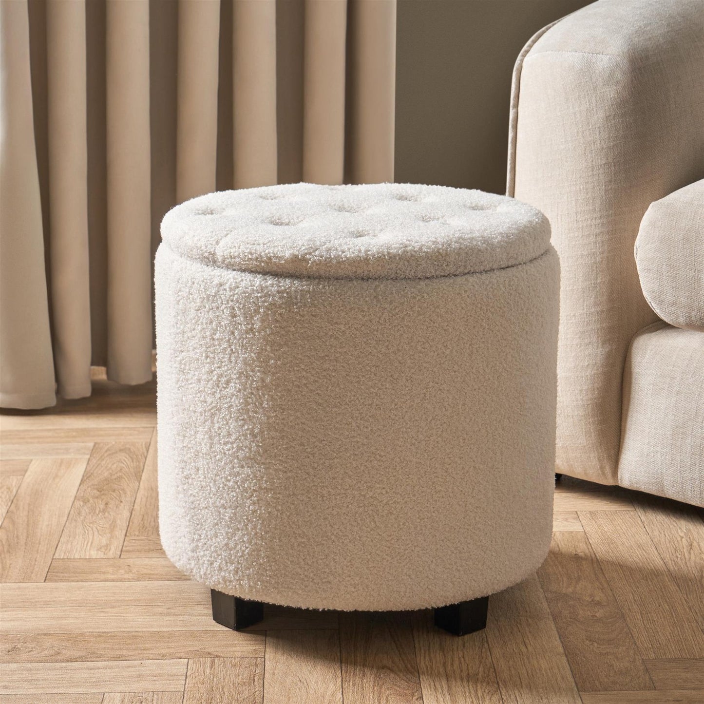 OHS Ottoman Stool Storage Boucle Vanity Seat Soft Foot Rest Pouffe Home Chair