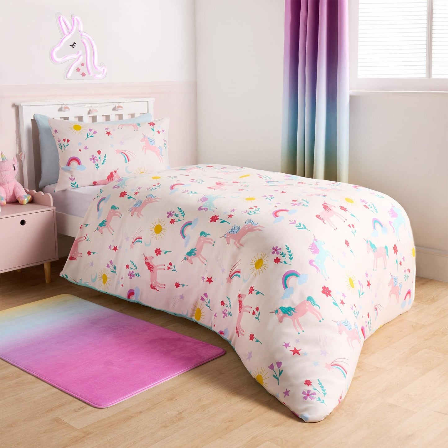 Unicorn Quilt Cover Duvet Pillowcase Magic Rainbow Bedding Set Junior Single