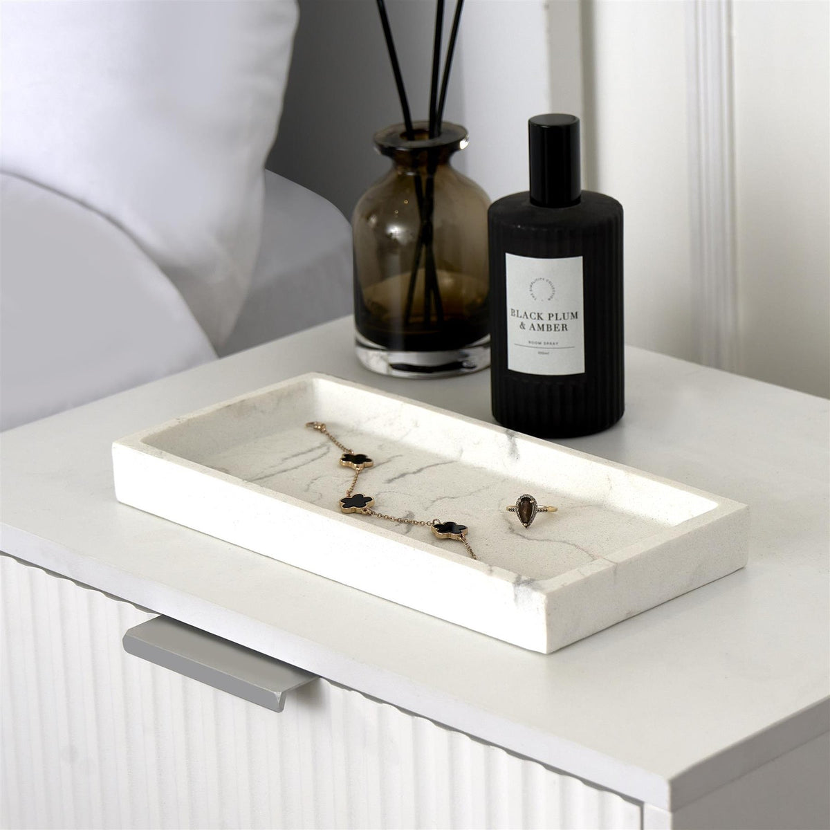 OHS Marble Effect Tray Resin Decorative Vanity Organiser Plate Holder
