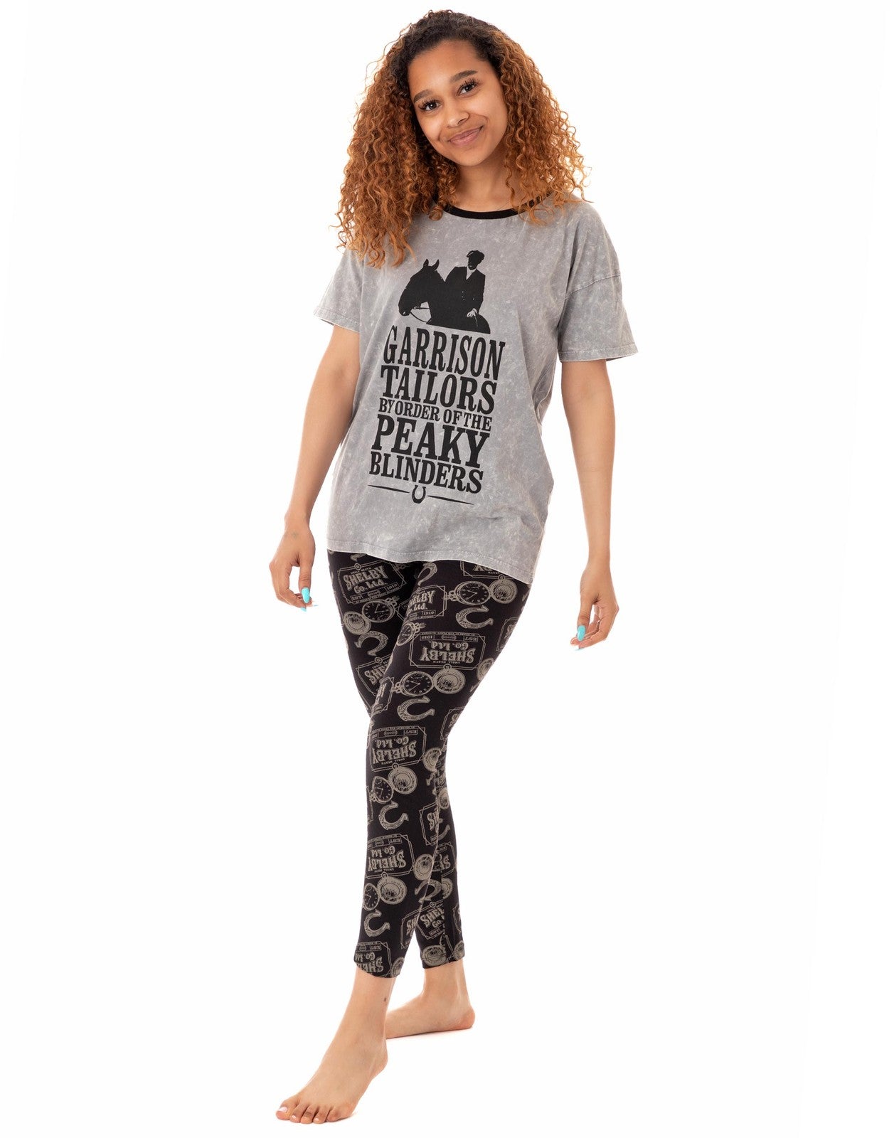 Peaky Blinders Short Sleeve Long Leg Pyjama Set | Womens Grey | Official Merch
